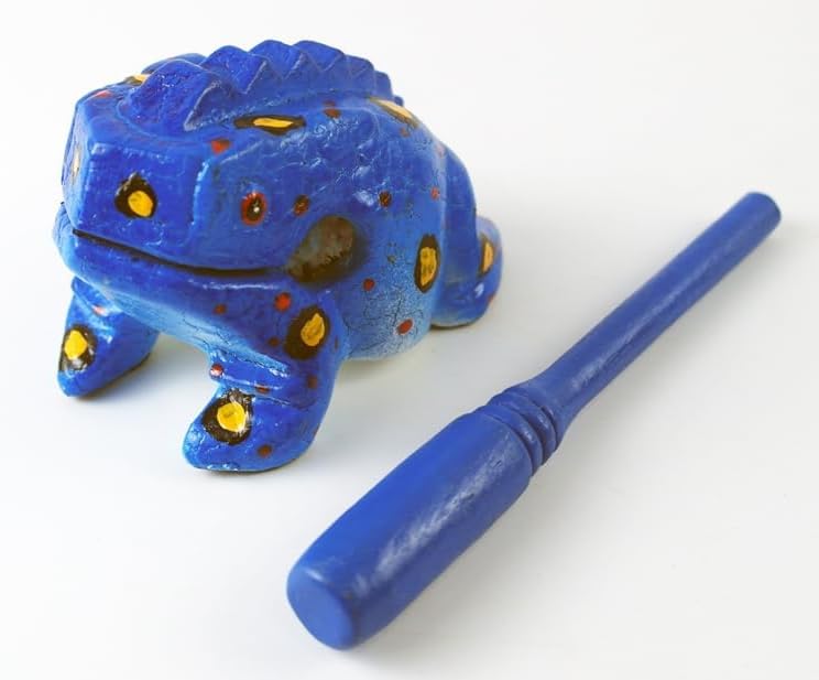 Kidypool Frog guiro 4 inches wood block musical instrument Percussion Musical Instrument Perfect size Natural Wood Güiro Frog (Blue) - Image 5